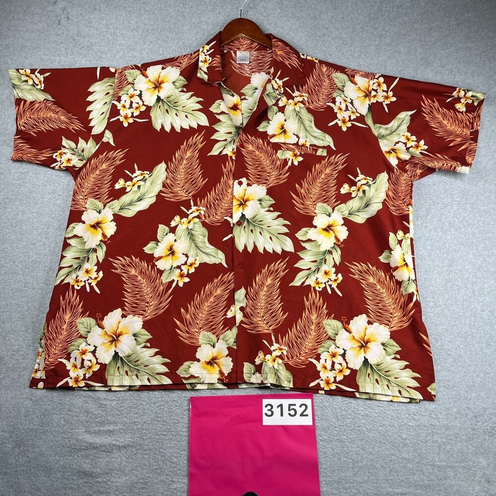 Rima Hawaiian Print Shirt Red Floral Tropical Button Up Short Sleeve Mens 3XL